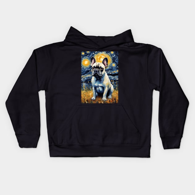 French Bulldog Dog Breed in a Van Gogh Starry Night Art Style Kids Hoodie by Art-Jiyuu